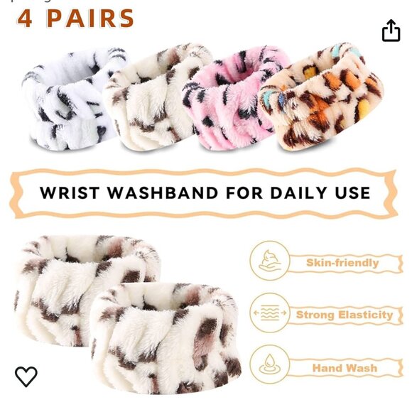 Face Washing Wrist Bands Fun Cheetah Print 8 PCS (4 pairs) (SKU: 28MI) - Picture 4 of 8